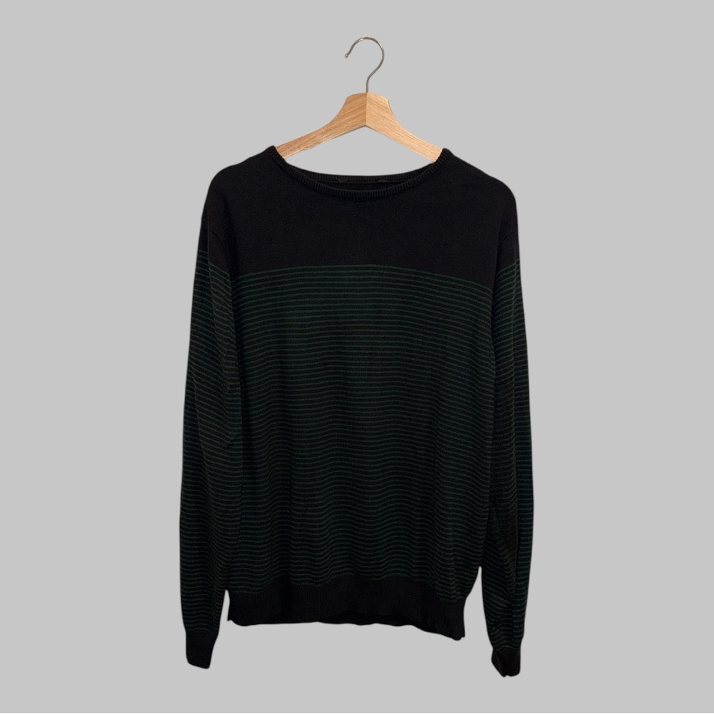 Large Navy Sweater with Green Stripes